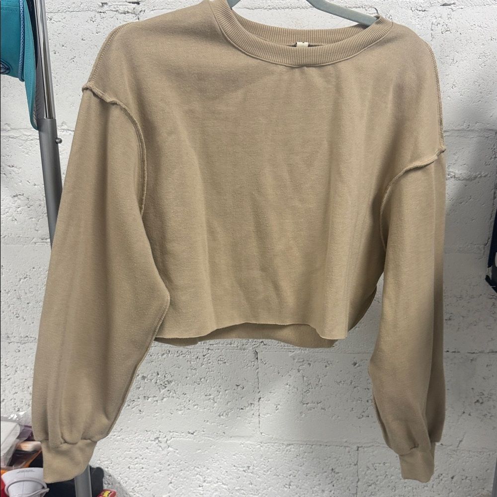 Casual Tan Women's Cropped Sweatshirt NWOT - Amazhiyu Sweater Long Sleeve Medium